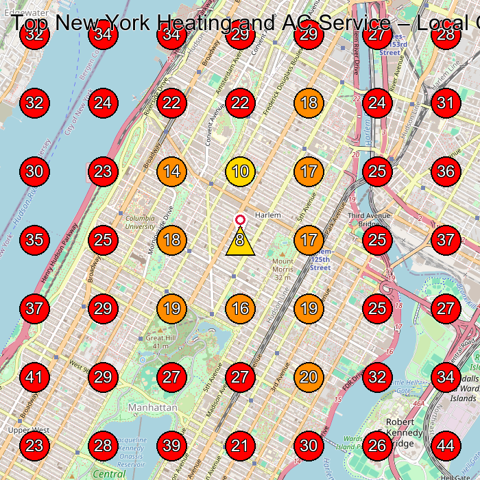 Top New York Heating and AC Service GeoGrid visibility map for Hvac Contractor in New York